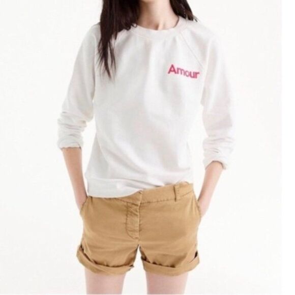New J. Crew Embroidered Amour Sweatshirt White Extra Small XS - Picture 1 of 4